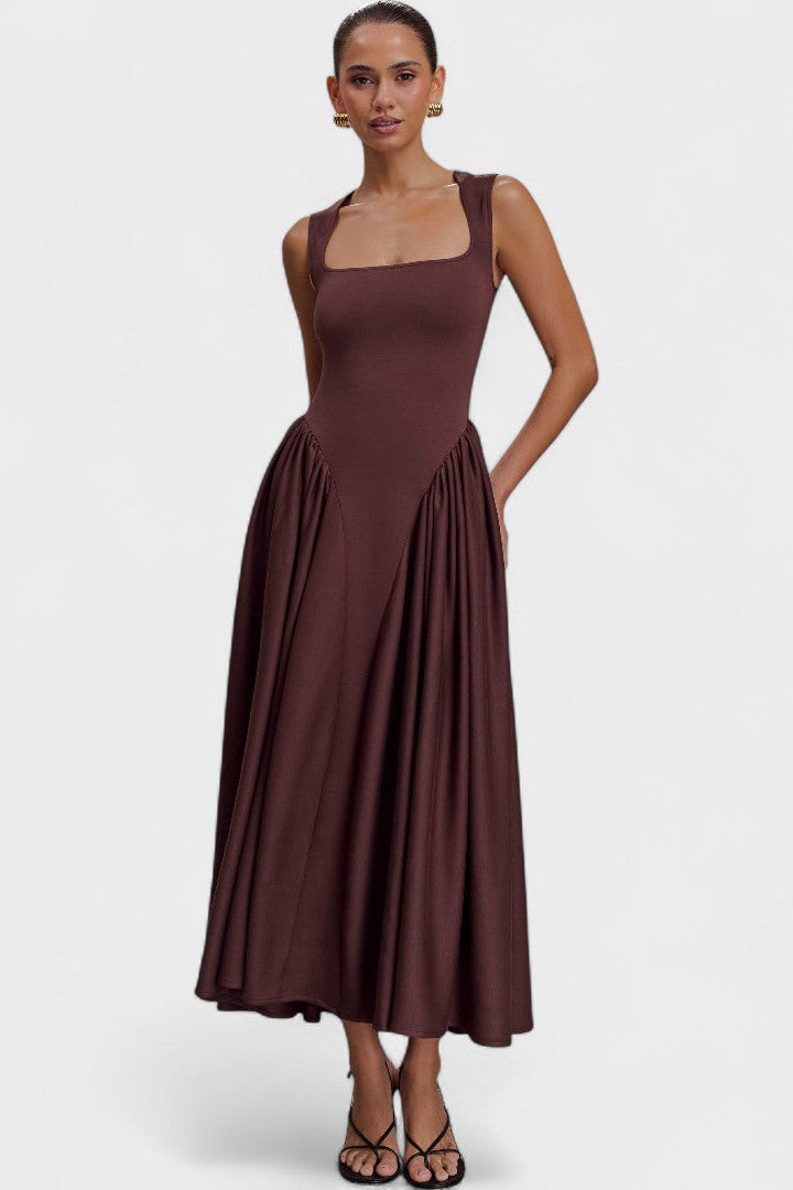Sara - Vestido midi de punto marrón