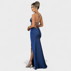 Elena - Vestido de satén azul medianoche