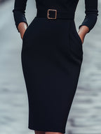Iara - Vestido Justo Negro Refinado