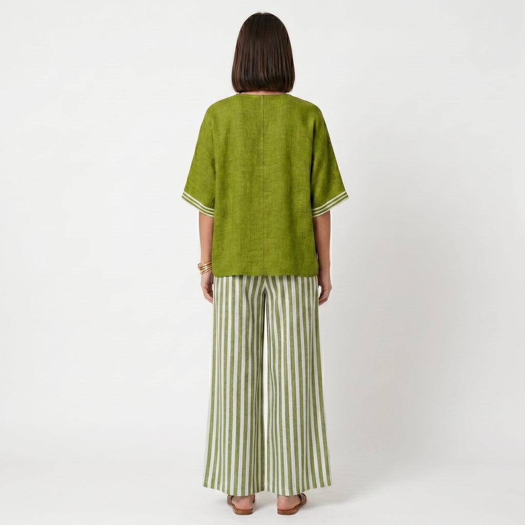 Clara - Conjunto de Lino Túnica y Pantalones Rayas