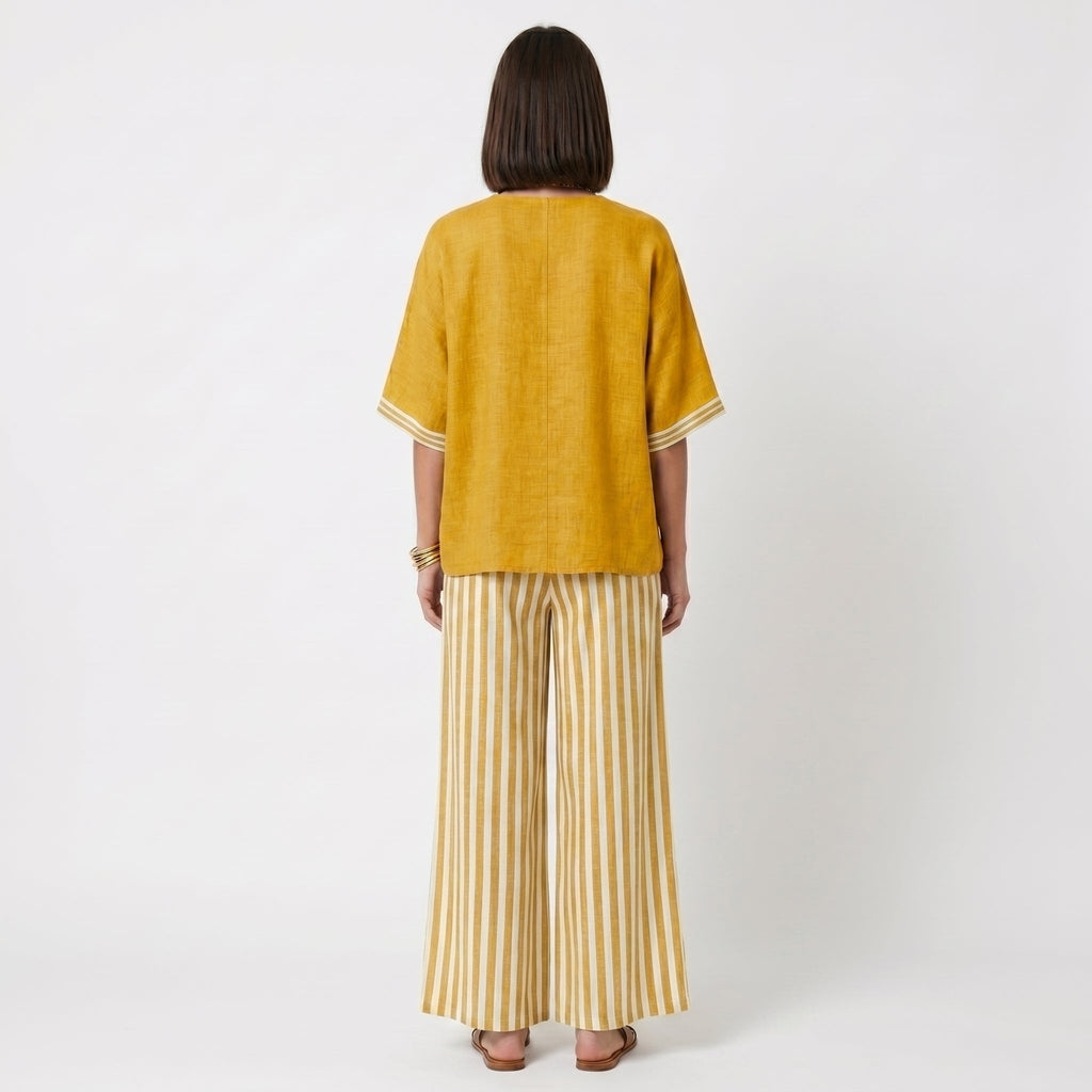 Clara - Conjunto de Lino Túnica y Pantalones Rayas
