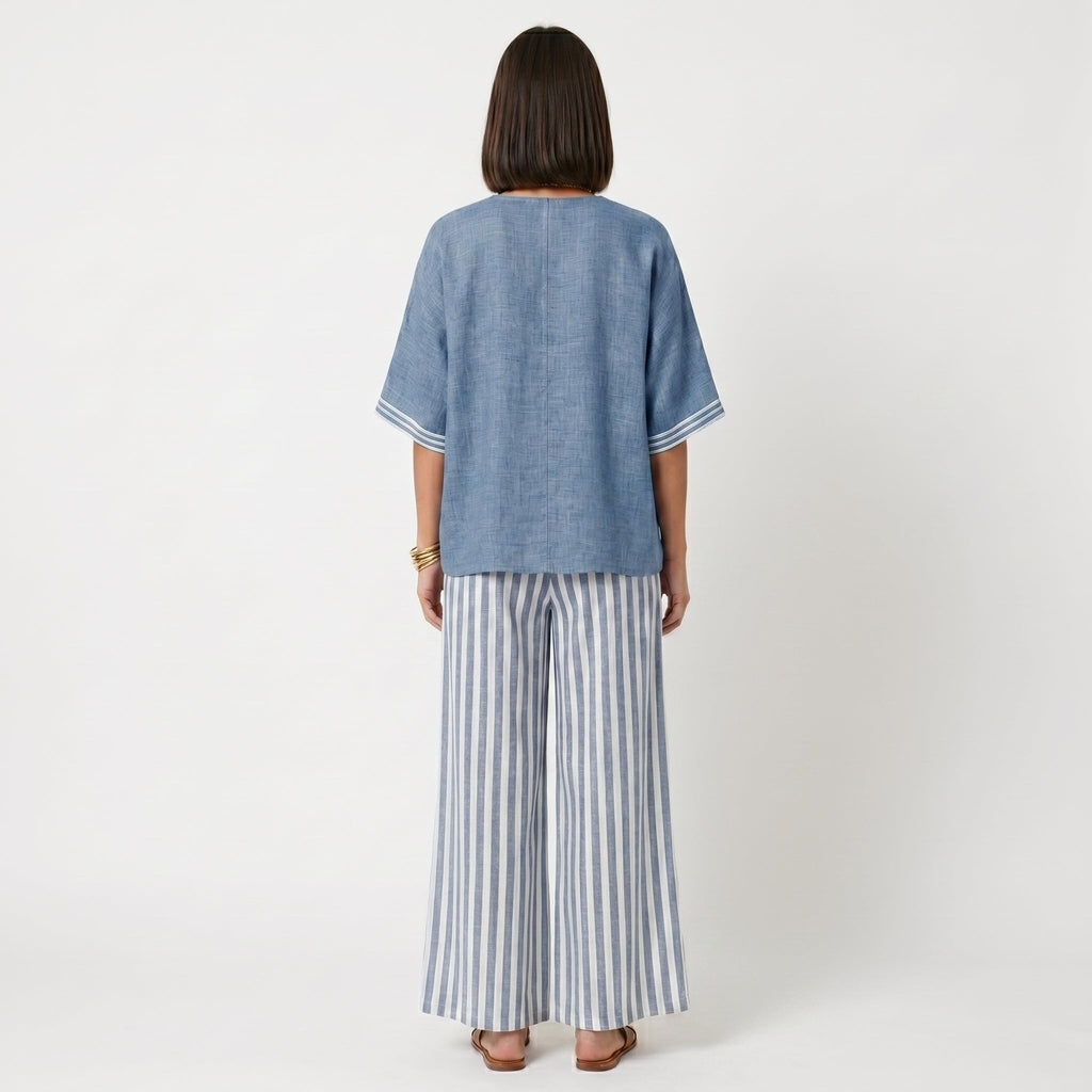 Clara - Conjunto de Lino Túnica y Pantalones Rayas