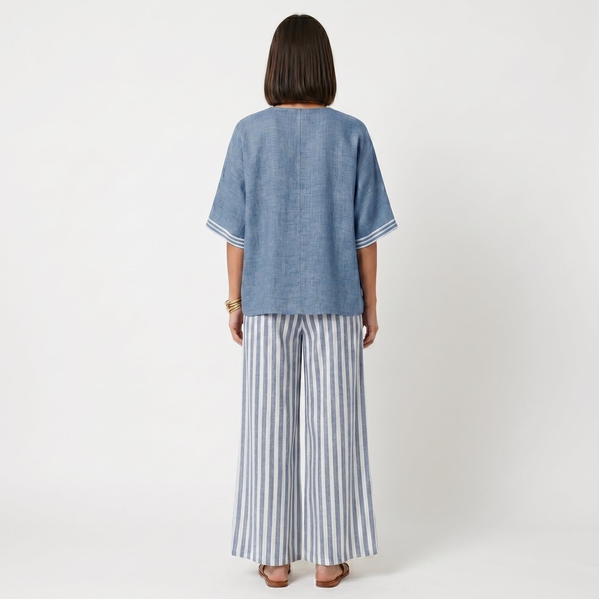 Clara - Conjunto de Lino Túnica y Pantalones Rayas
