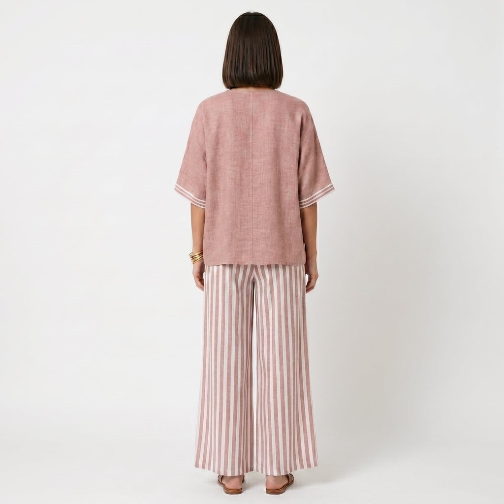 Clara - Conjunto de Lino Túnica y Pantalones Rayas