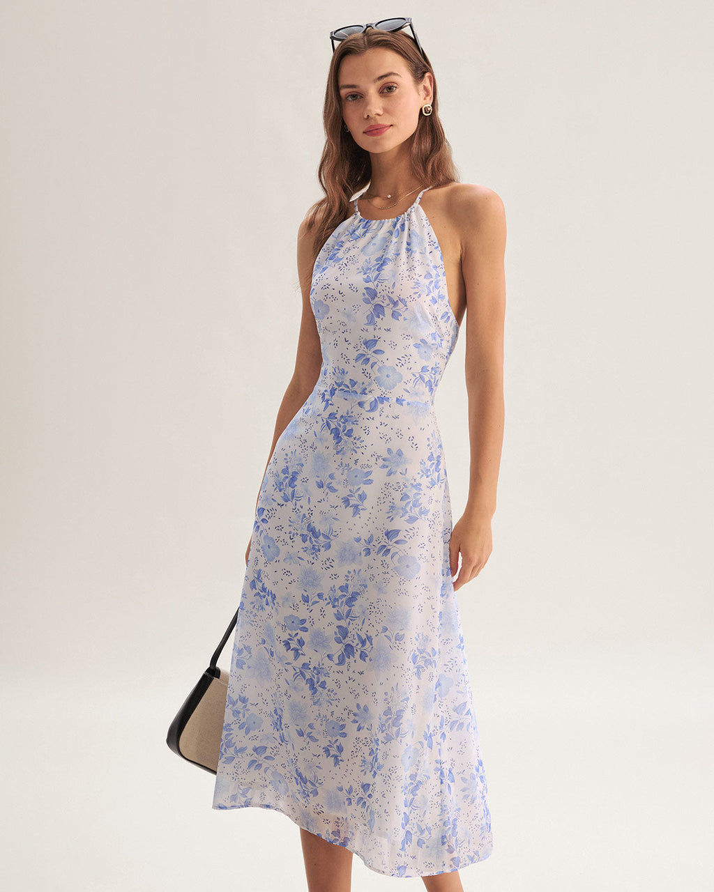 Clarice - Vestido Midi Azul Floral